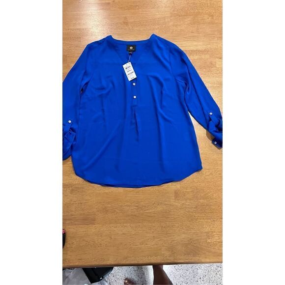 JM COLLECTION BLUE 1/2 BUTTON BLOUSE WOMENS SIZE S NEW P1-178 - Picture 3 of 11